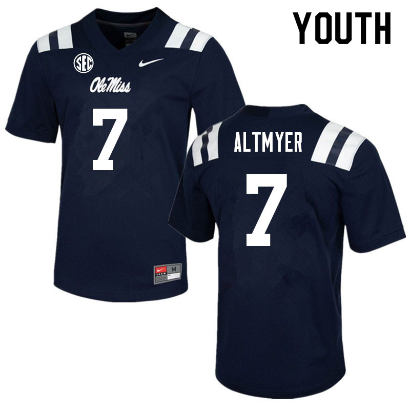 Luke Altmyer Ole Miss Rebels NCAA Youth Navy #7 Stitched Limited College Football Jersey YGP7458IN